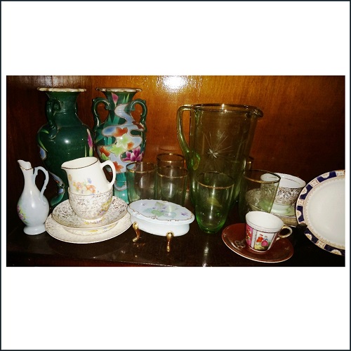 Antiques displayed on a market stall