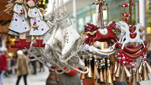 Christmas Market stall displaying decorations